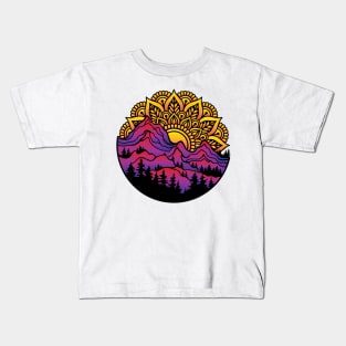 mandala sun over mountains Kids T-Shirt